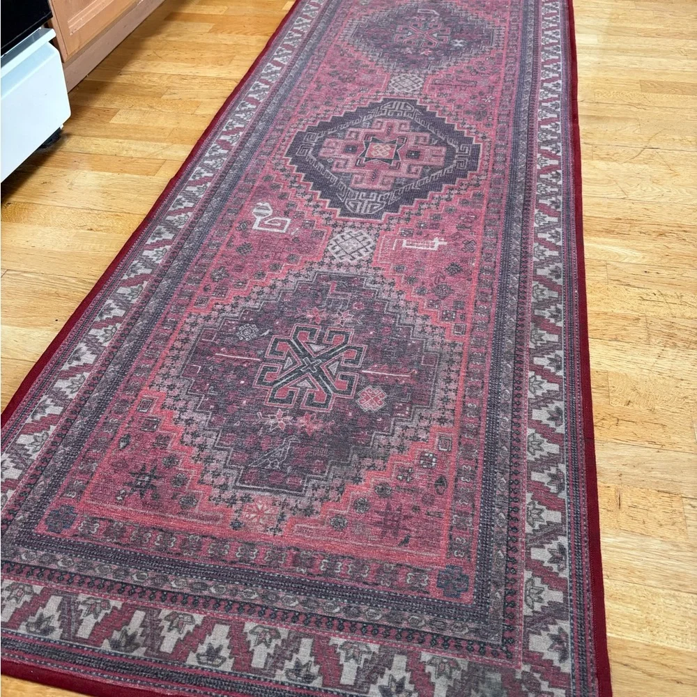 Ruggable Red Geometric Pattern Runner Rug - Picture 2 of 2